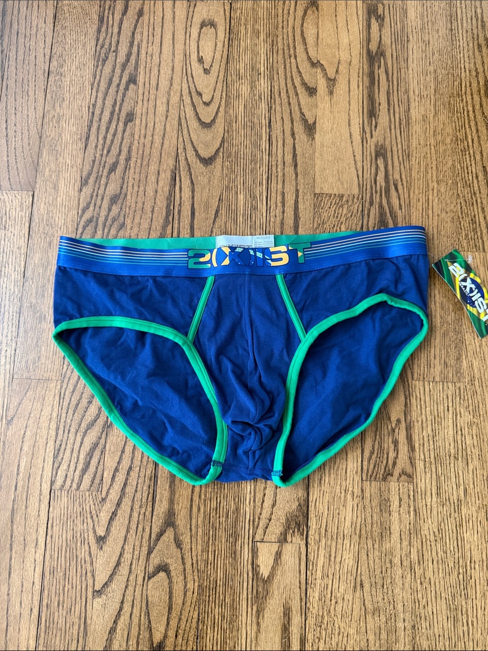 2xist Blue Briefs with Green Trim Brazil XL NWT